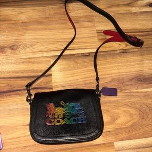 Coach Black and Red Crossbody Bag Leather Design